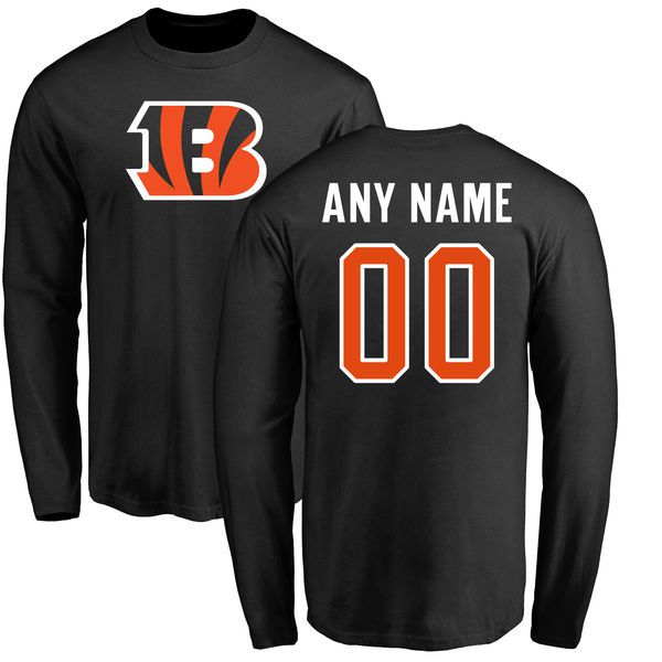 Men Cincinnati Bengals NFL Pro Line Black Any Name and Number Logo Custom Long Sleeve T-Shirt->nfl t-shirts->Sports Accessory